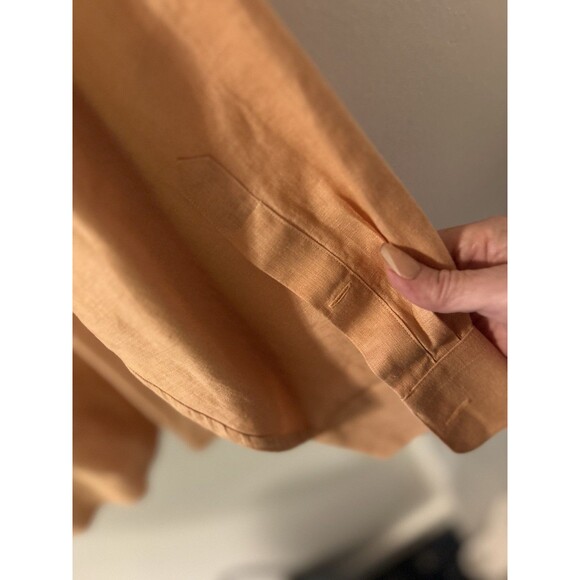 Paul Fredrick Linen Shirt Mens 3XLT Peach Roll Tab Long Sleeve Button Up Relaxed - Picture 9 of 11